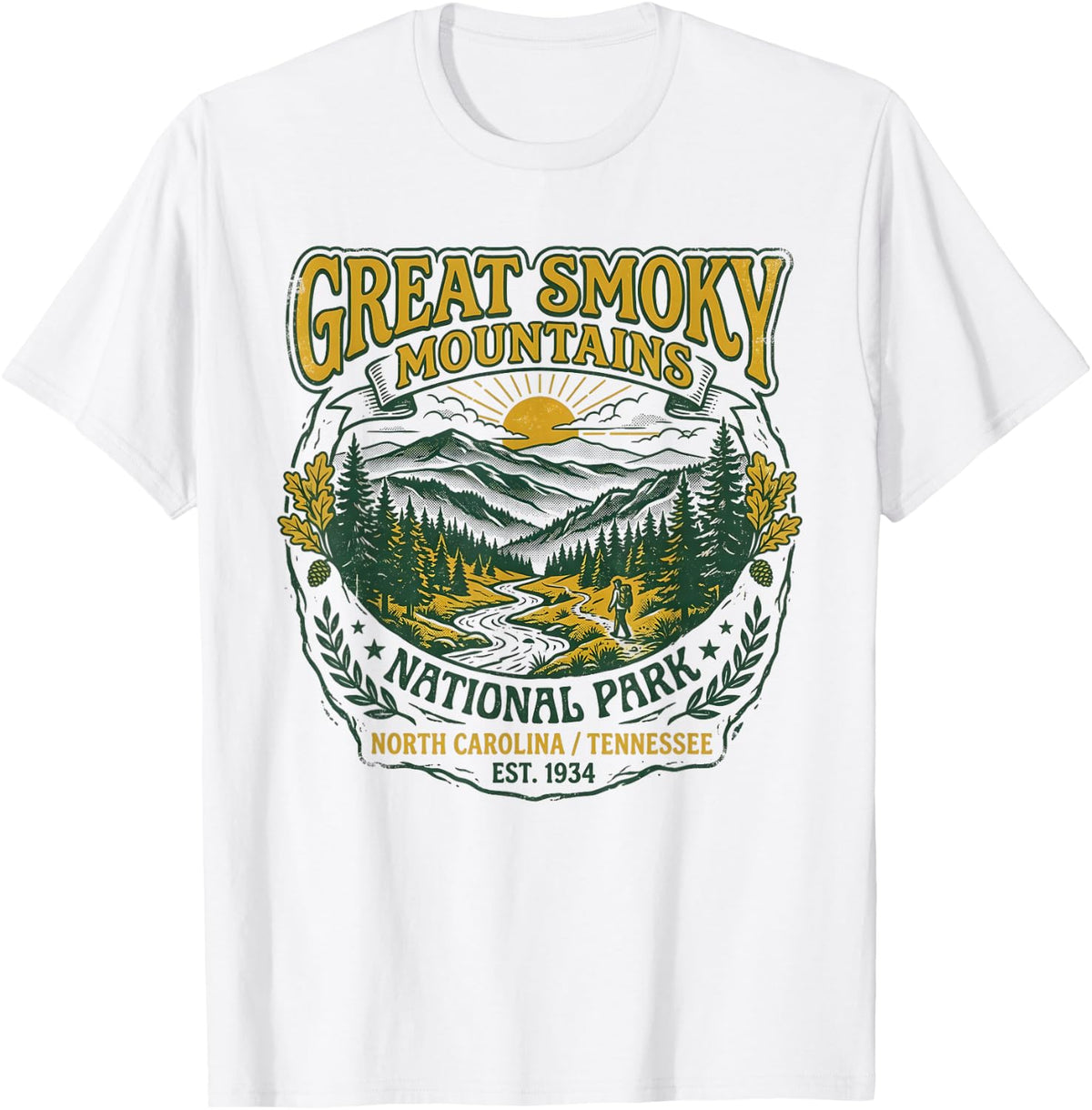 Great Smoky Mountains Retro National Park Hiking Trekking T-Shirt - White