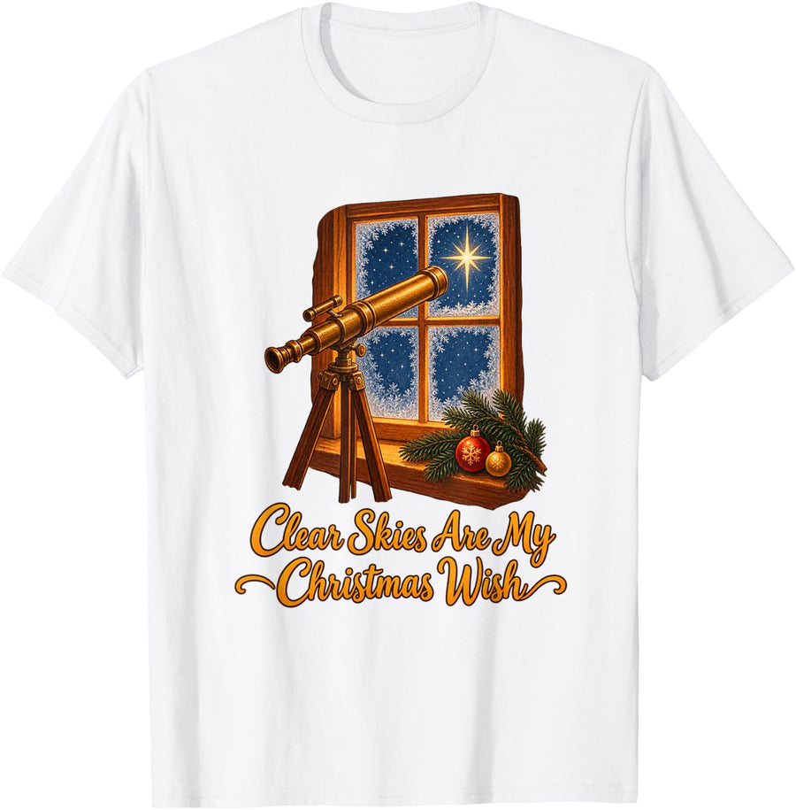 Vintage Astronomy Clear Skies are My Christmas Wish T-Shirt - White