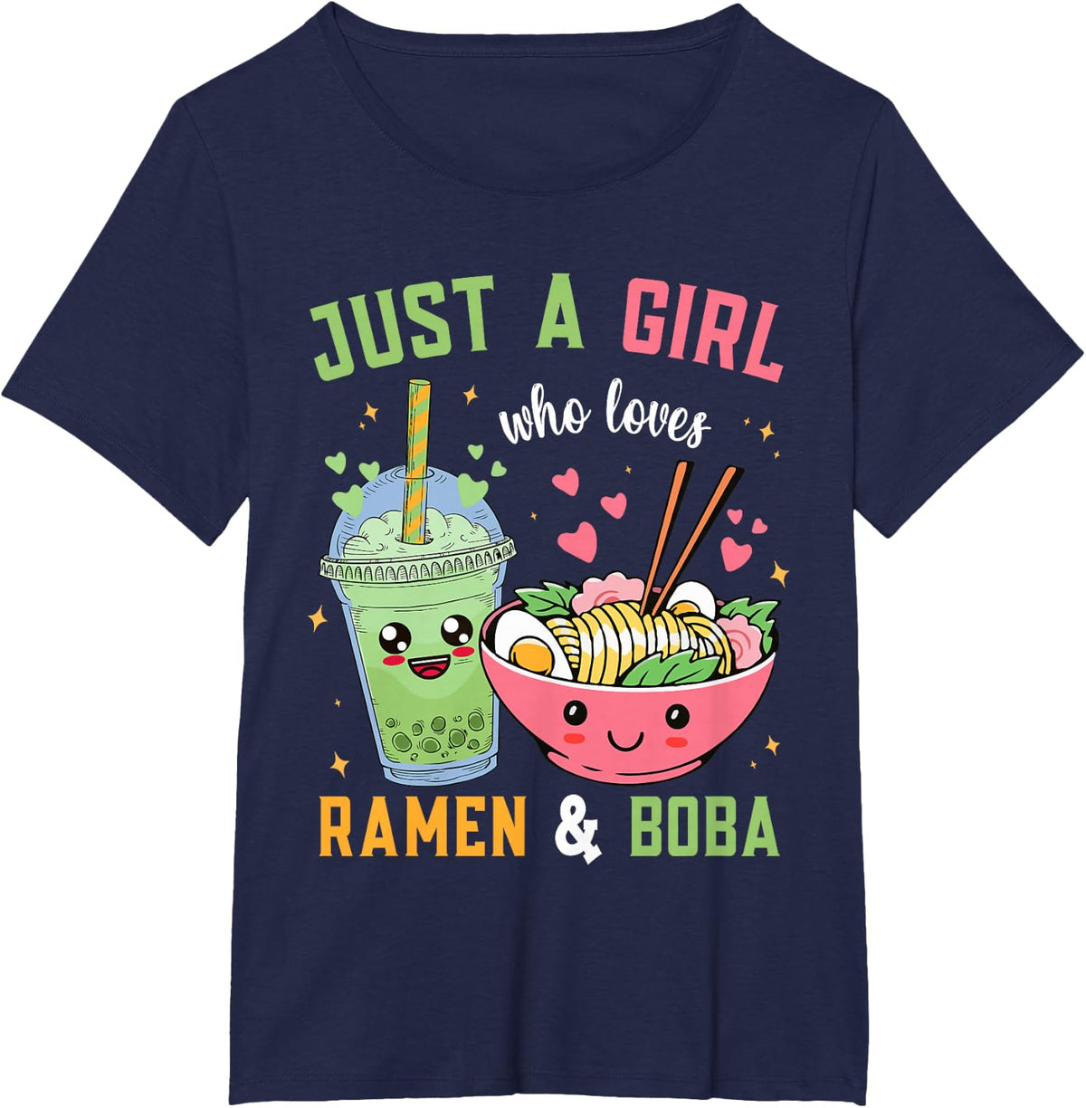 Japanese Anime for a Girl who Loves Ramen and Bobakawaii T-Shirt - Navy Blue