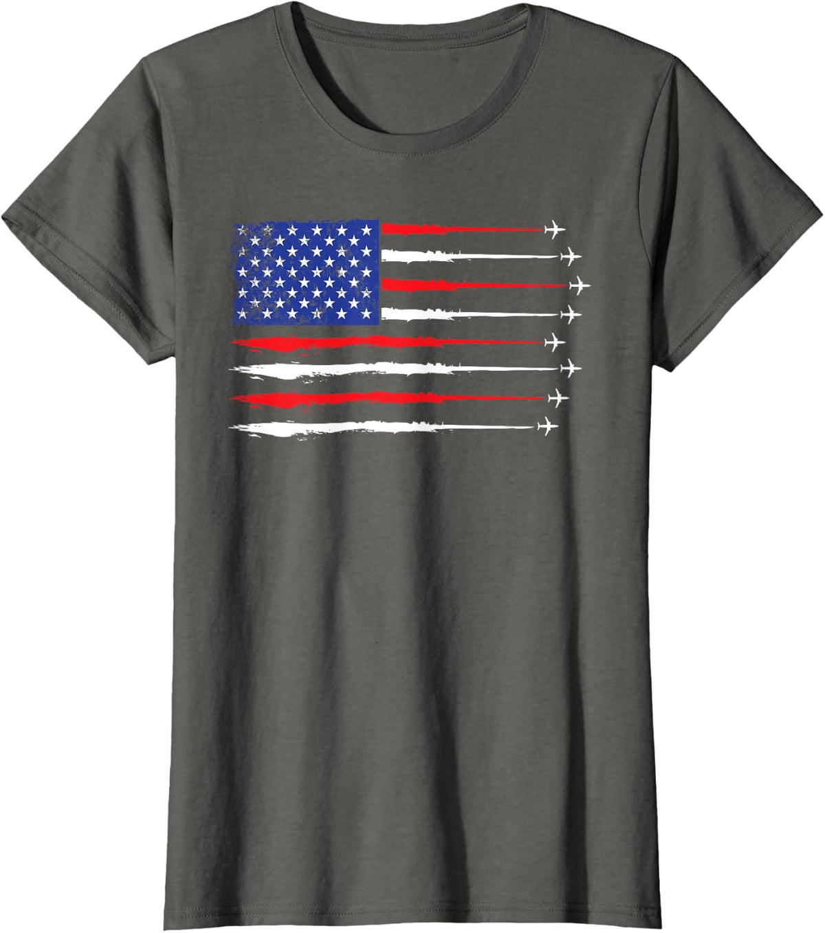 Patriotic Airplane: Stars & Stripes US Flag 4th July Patriot T-Shirt - Asphalt Grey