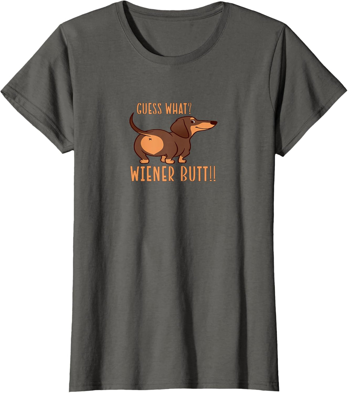Guess What Wiener Butt Doxie Dachshund Dog Lover T-Shirt - Black, Unisex-Adults, Small, Short Sleeve, Crew Neck, Classic