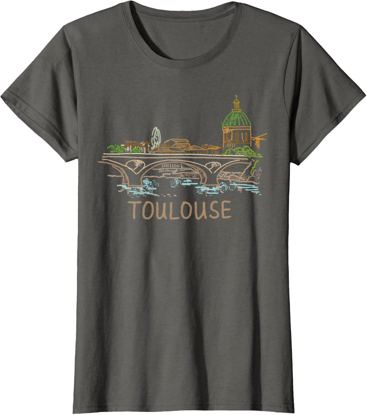 Toulouse City France Travel Souvenir Historic Landmark Gift T-Shirt - Asphalt Grey