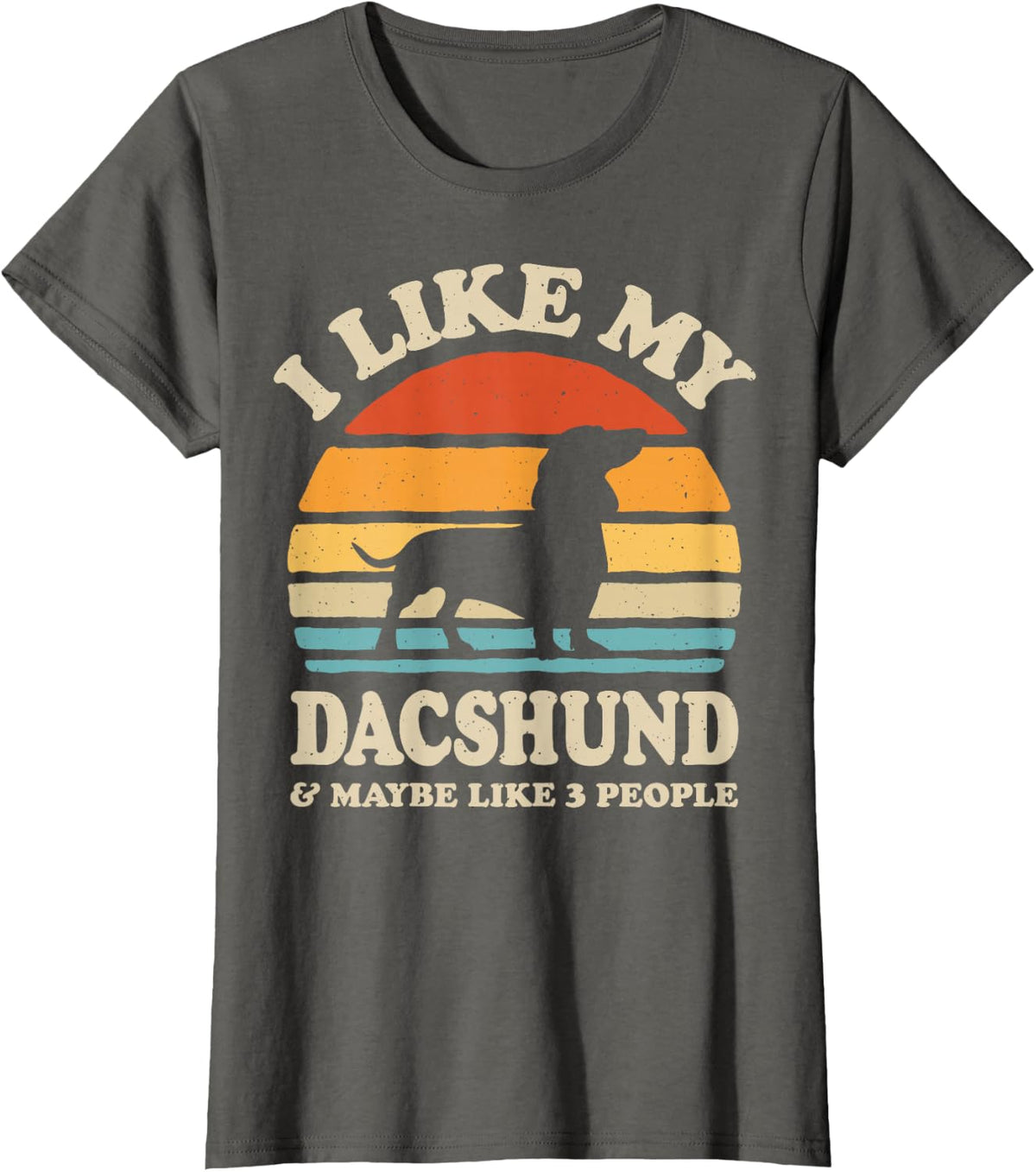 I Like My Dachshund And Maybe Like 3 People Dog Lover Retro T-Shirt - Asphalt Grey