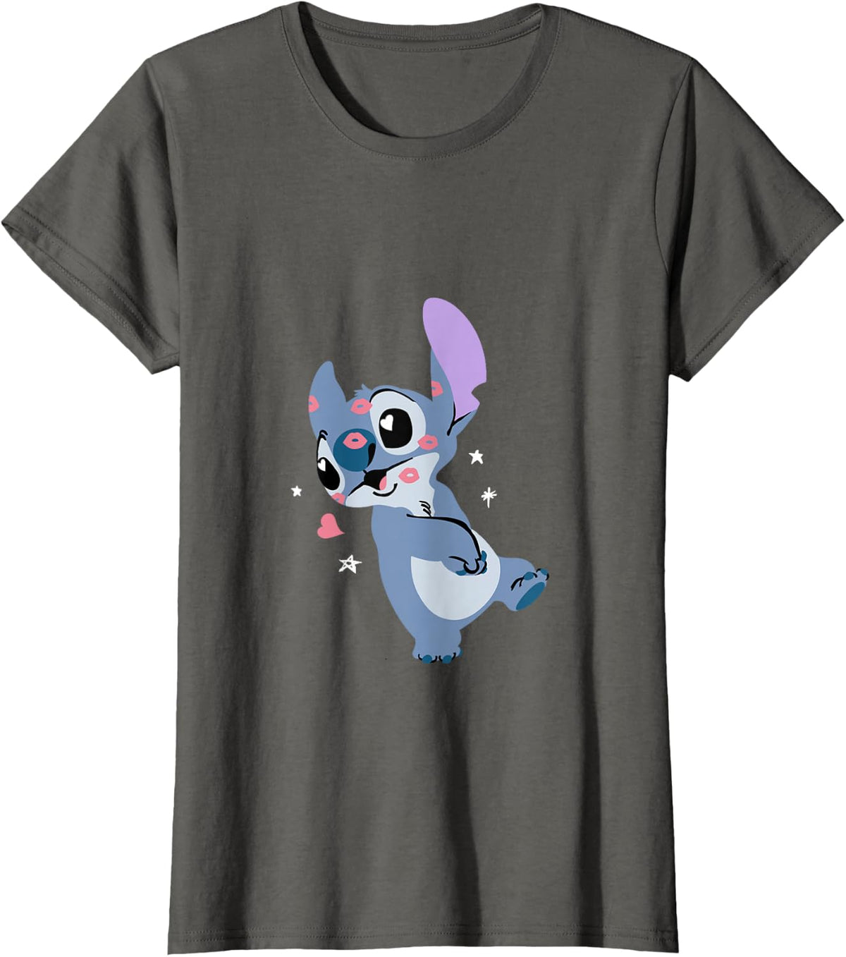 Disney Lilo & Stitch Covered in Valentine's Day Kisses T-Shirt - Asphalt Grey