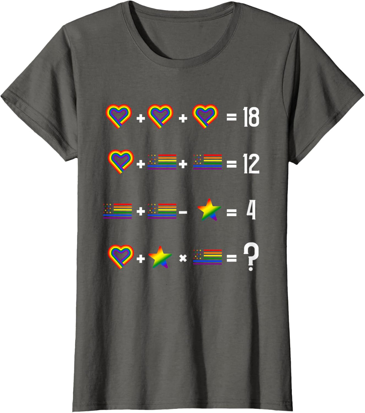 Math Equation LGBT-Q Cool Gay Pride Rainbow Flag Teacher T-Shirt for Men Women Kids - Asphalt Grey