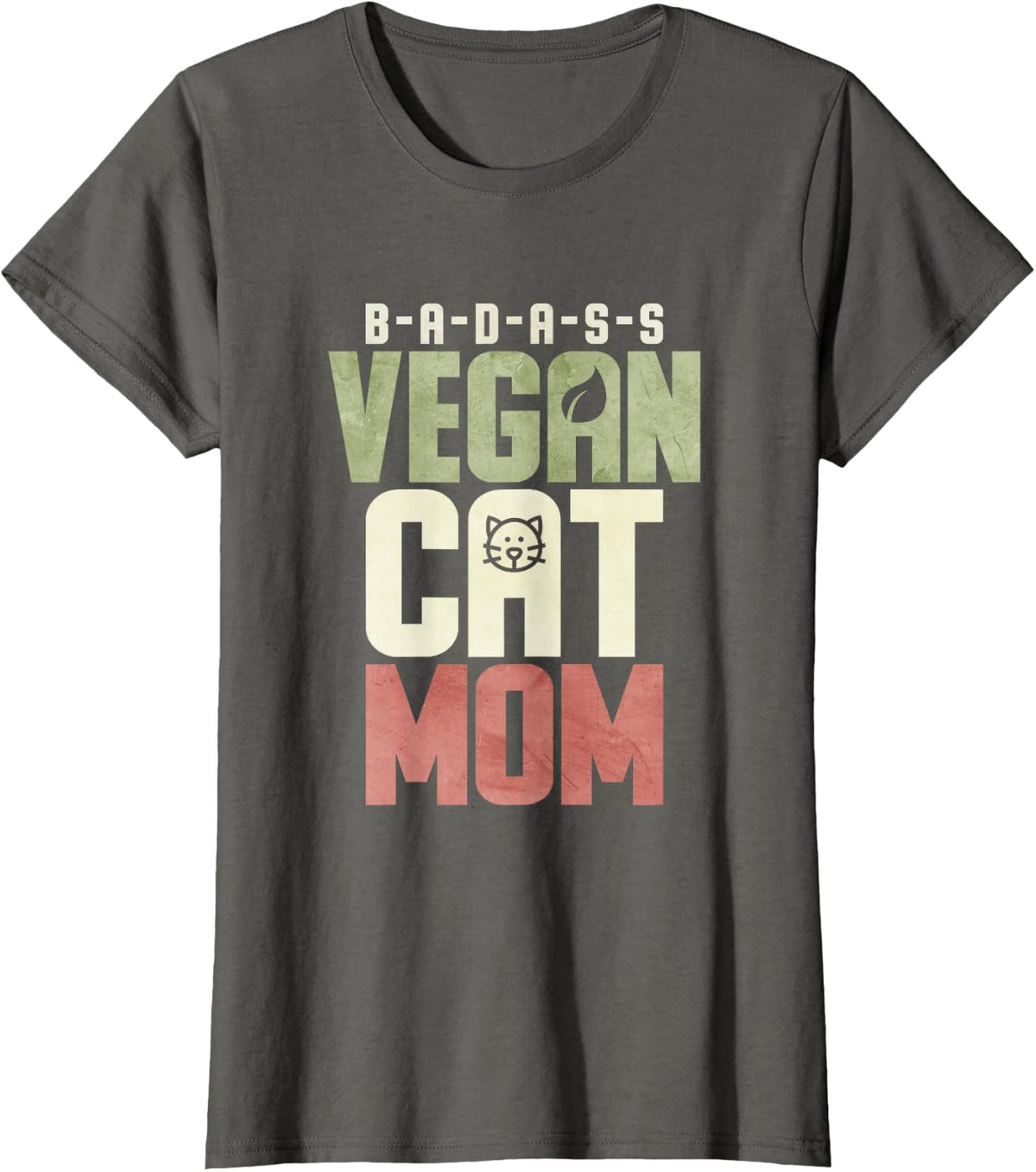 Badass Vegan Cat Mom T-Shirt - Asphalt Grey