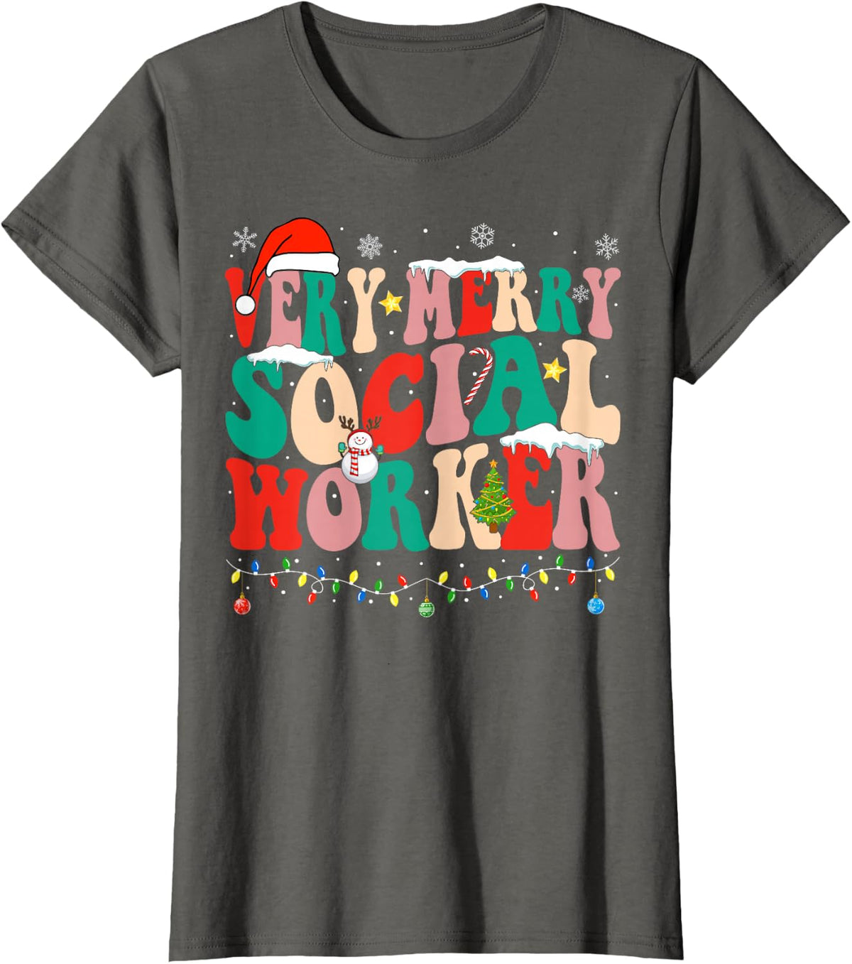 Very Merry Social Worker Xmas Cool Christmas Social Worker T-Shirt - Asphalt Grey