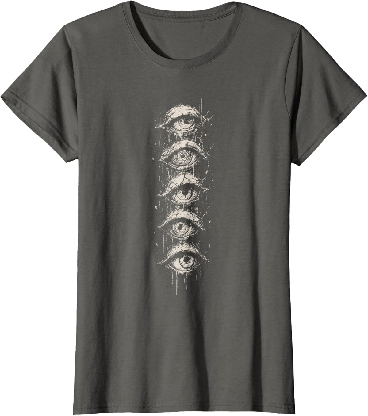 Weird T Shirts Eyes Goth Grunge Alt Y2K Eyeballs Strange Aesthetic Tees - Asphalt Grey