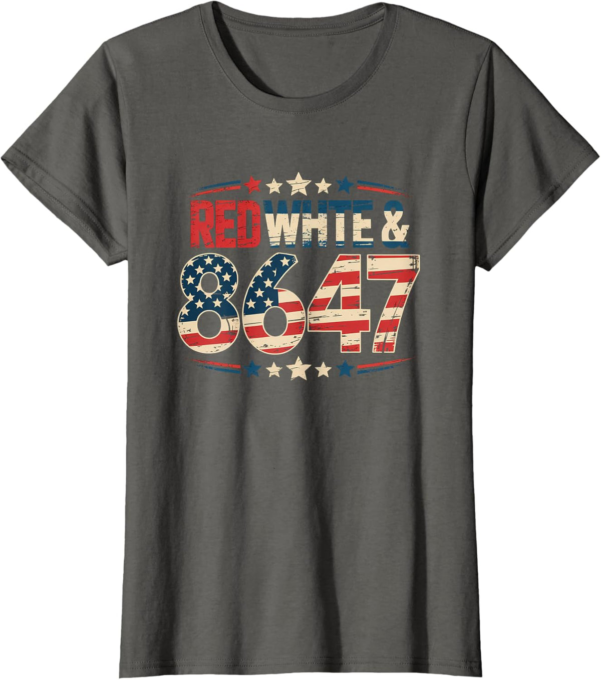 8647 Patriotic Tee – Red White Blue Vintage America T-Shirt - Asphalt Grey