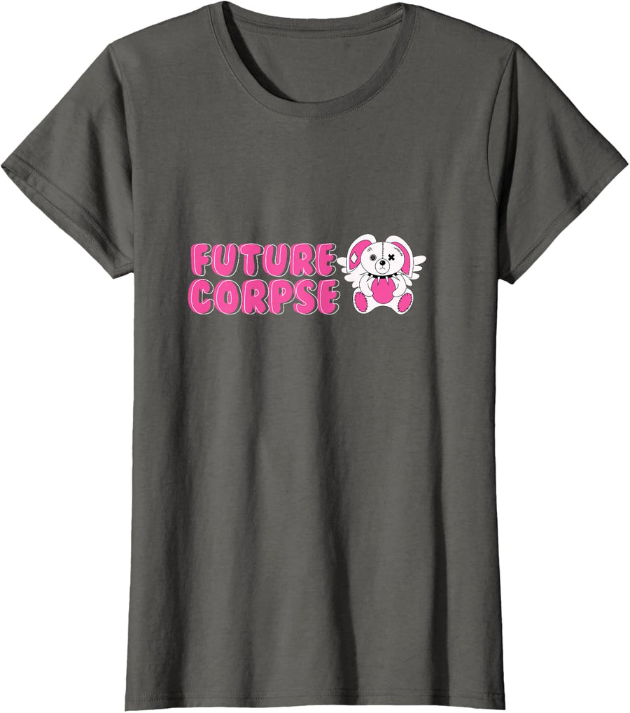 Future Corpse Funny Graphic Goth Bear T-Shirt - Asphalt Grey