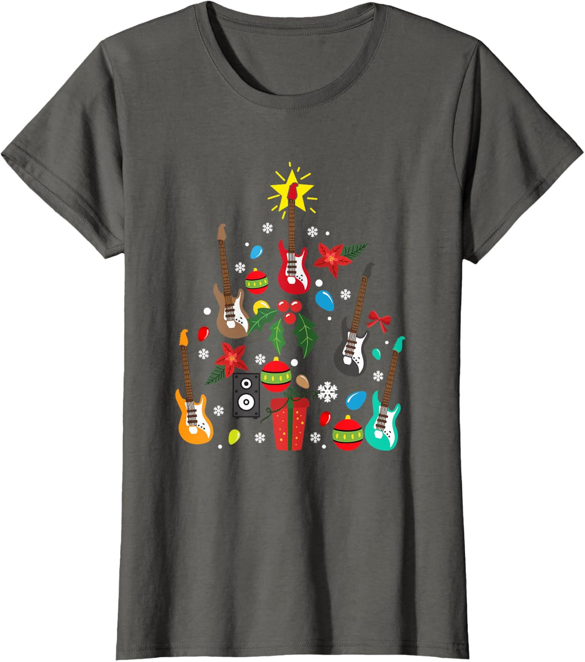 Bass Guitar Christmas Tree Guitar Player Musician Pajamas T-Shirt - Asphalt Grey