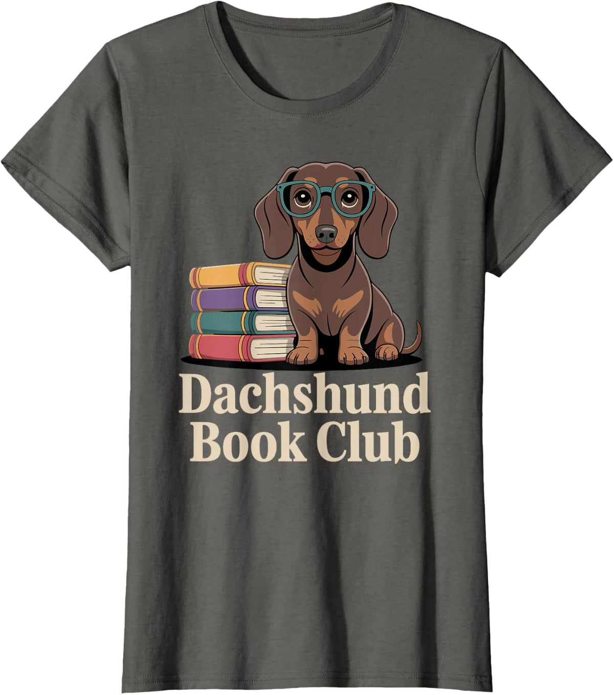 Dachshund Book Club Reading Wiener Dog T-Shirt - Asphalt Grey