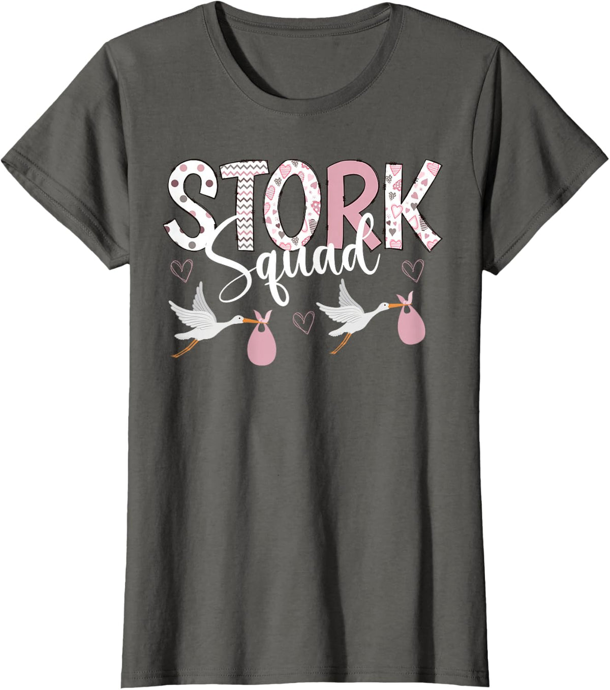 Valentines Stork Squad L&D Mother Baby Unit NICU Nurse Squad T-Shirt - Asphalt Grey