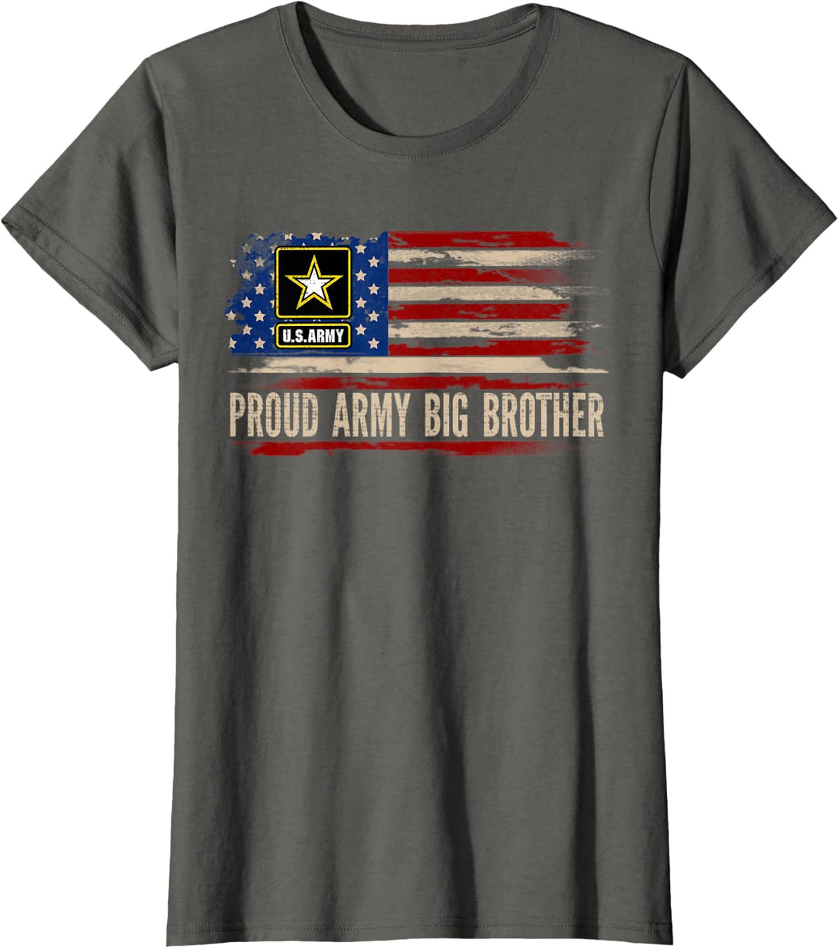 Vintage Proud Army Big Brother American Flag Veteran Gift T-Shirt - Asphalt Grey