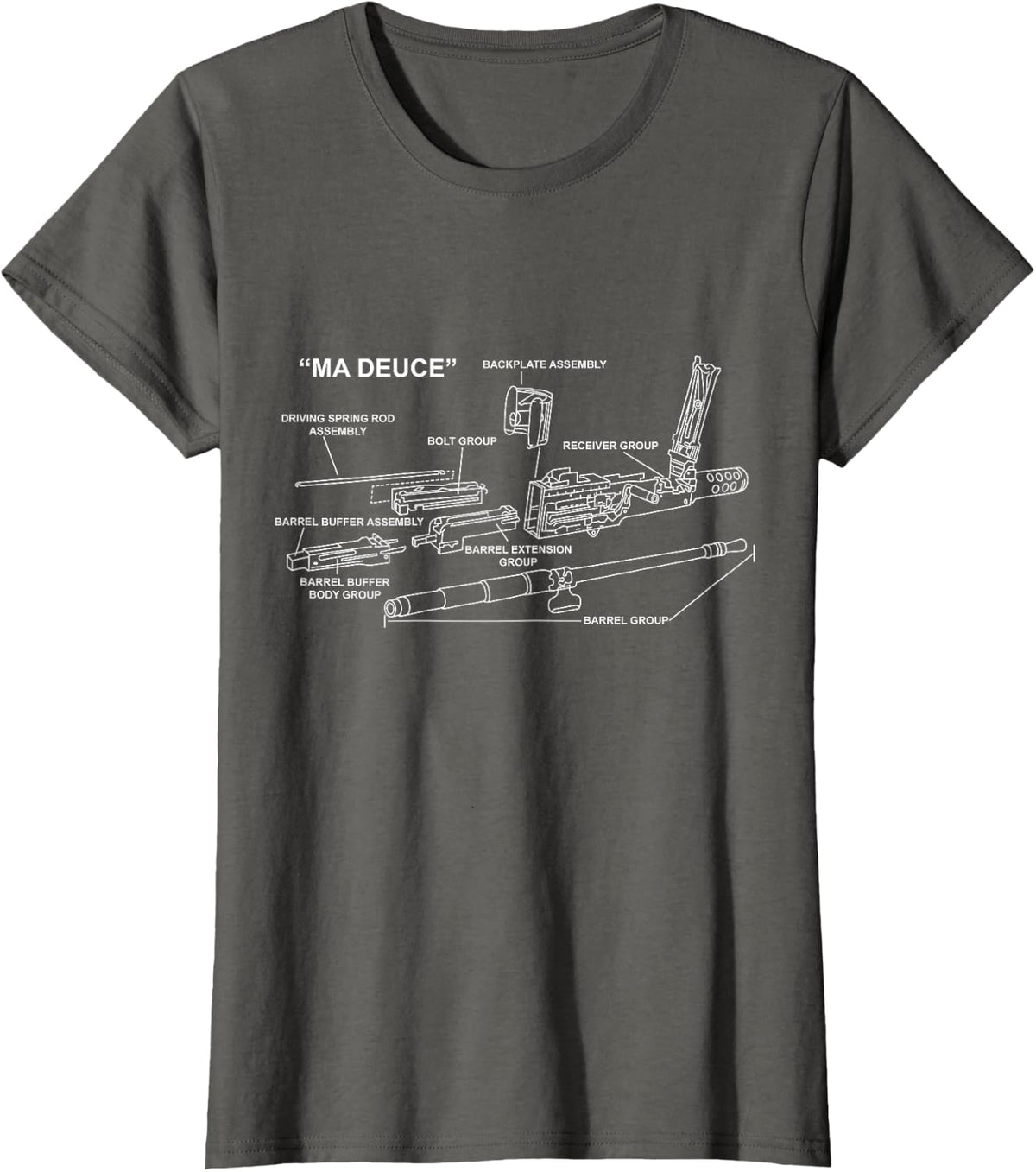 Ma Deuce Gun Parts Diagram Schematic .50 Cal Military Gun T-Shirt - Asphalt Grey