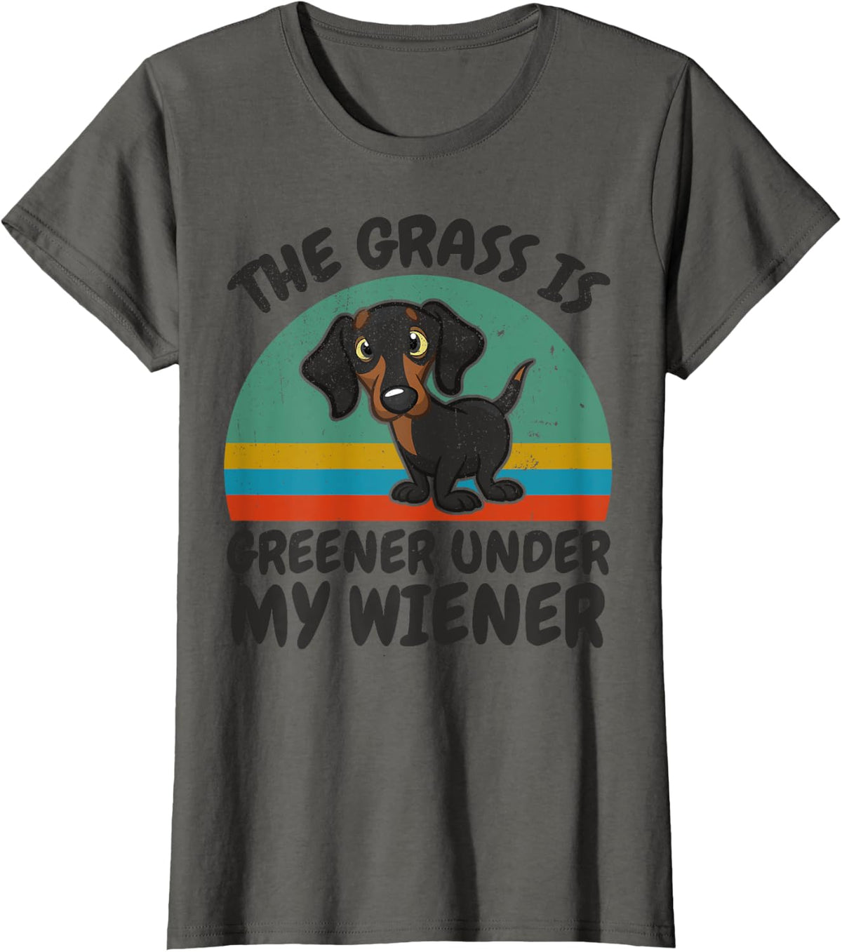 Dachshund-Shirt The Grass Greener Under My Wiener-Dog Funny T-Shirt - Asphalt Grey