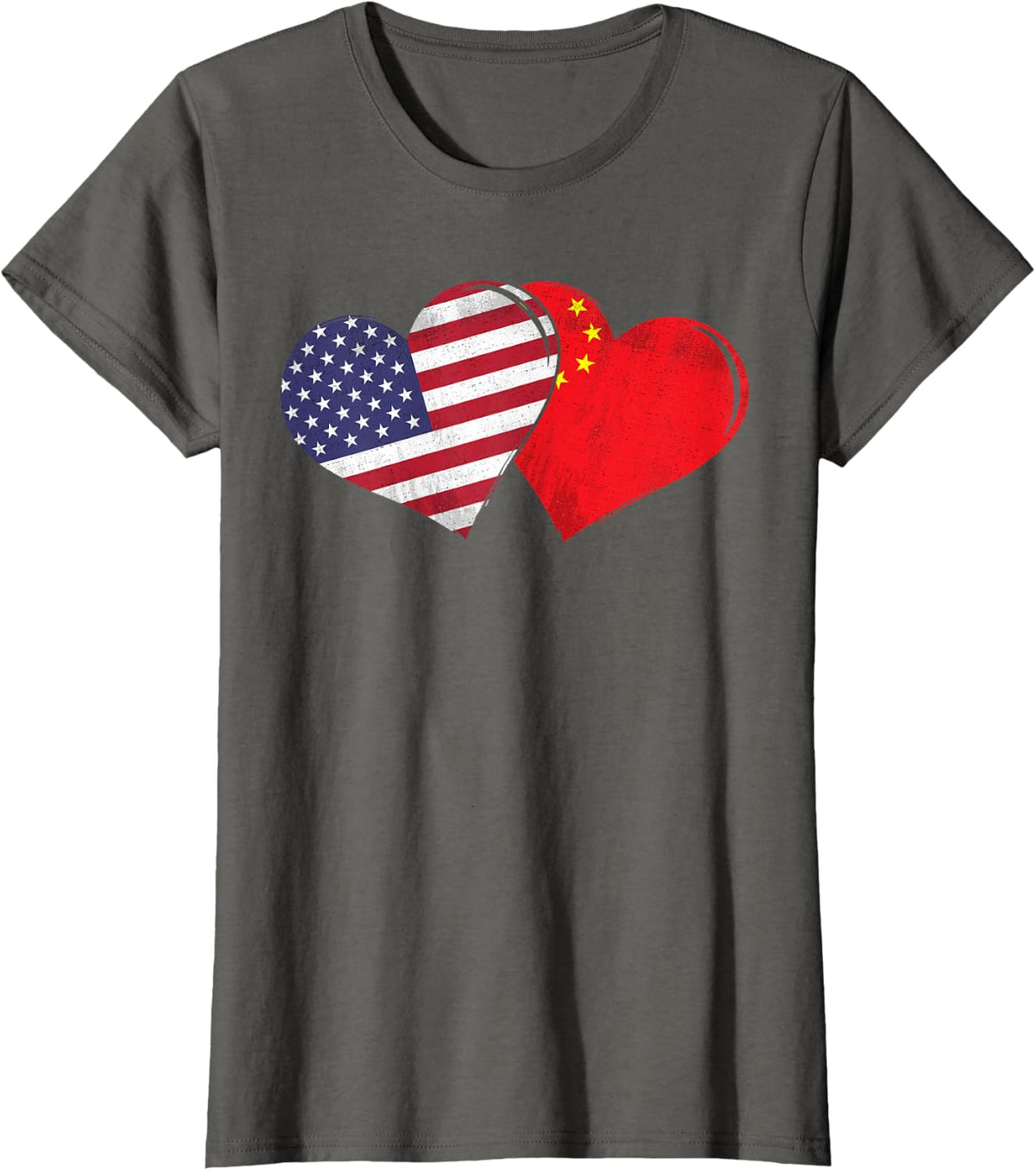 Vintage China - American Flag Heart For Chinese T-Shirt - Asphalt Grey