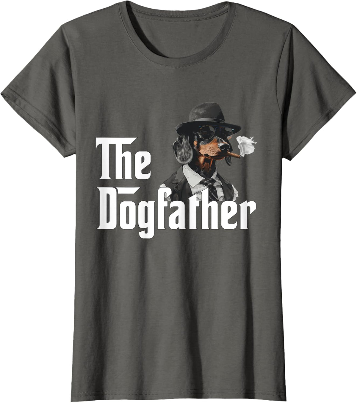 Funny Dachshund Dog Dad Design - The Dogfather T-Shirt - Asphalt Grey