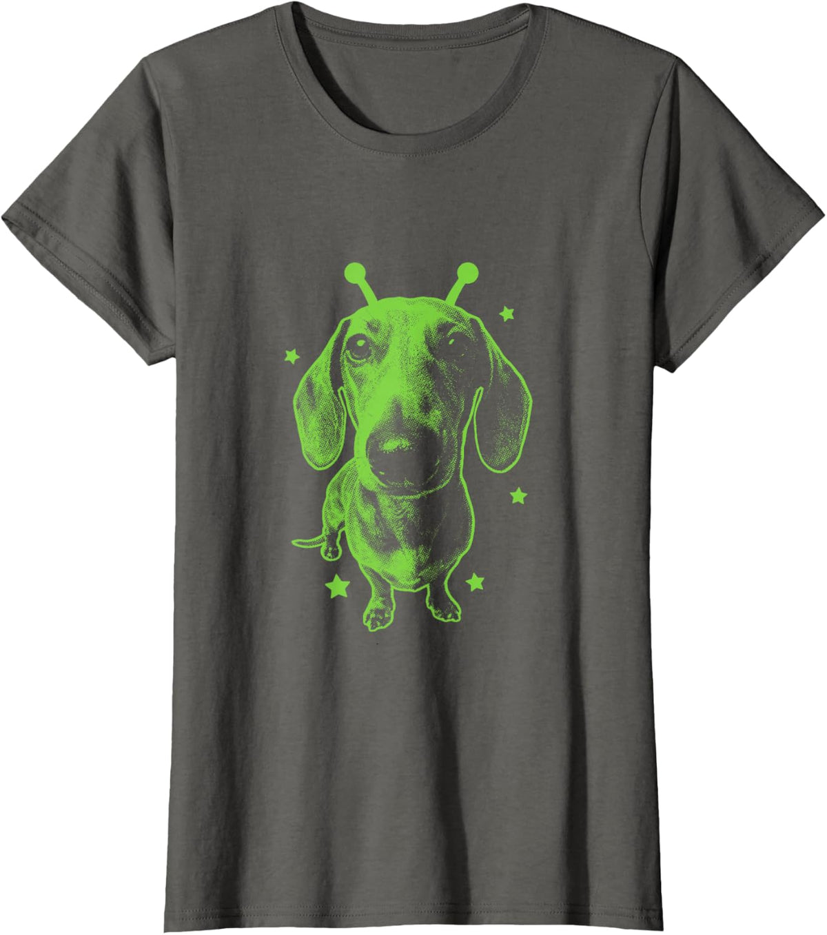 Dachshund Wiener Y2K Alien Meme Vintage Space Funny T-Shirt - Asphalt Grey