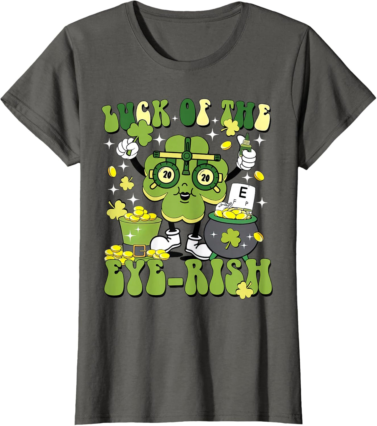 Luck of The Eye-rish Shamrock St Patrick's Day Eye Doctor T-Shirt - Asphalt Grey