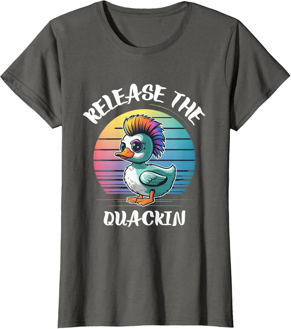 Funny Duck Shirts Release The Quackin Unisex-Adults Black Cotton 60% Polyester 40% Modern Lightweight Short-sleeve T-Shirt -