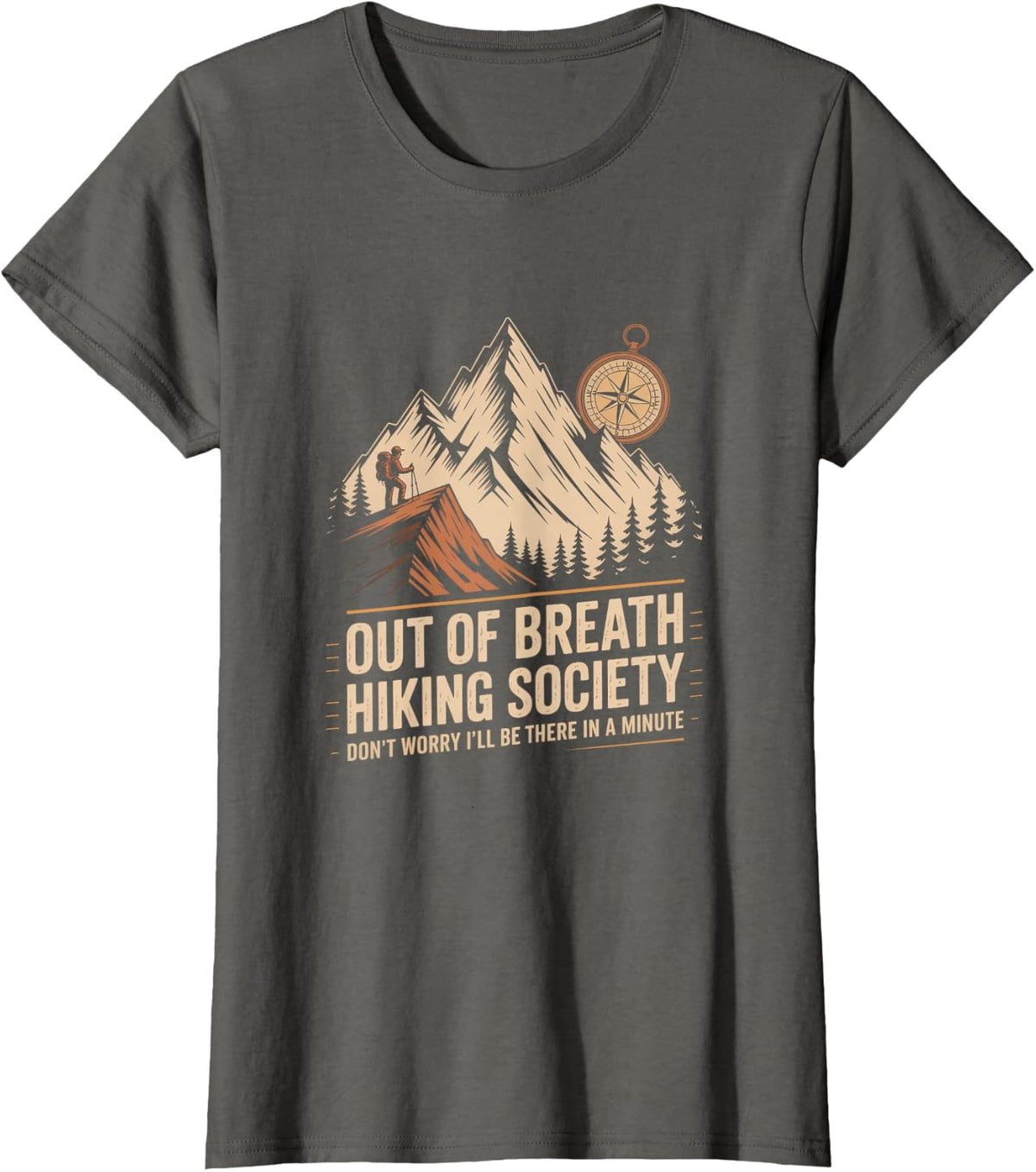 Out of Breath Hiking Society Dont Worry Ill Be There T-Shirt - Asphalt Grey