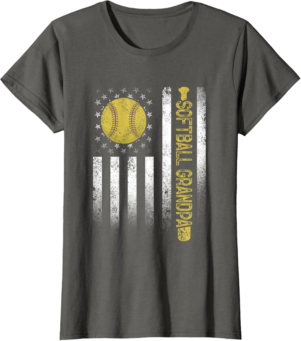 Distressed USA American Flag Softball Grandpa Father's Day T-Shirt for Women Kids Men - Asphalt Grey