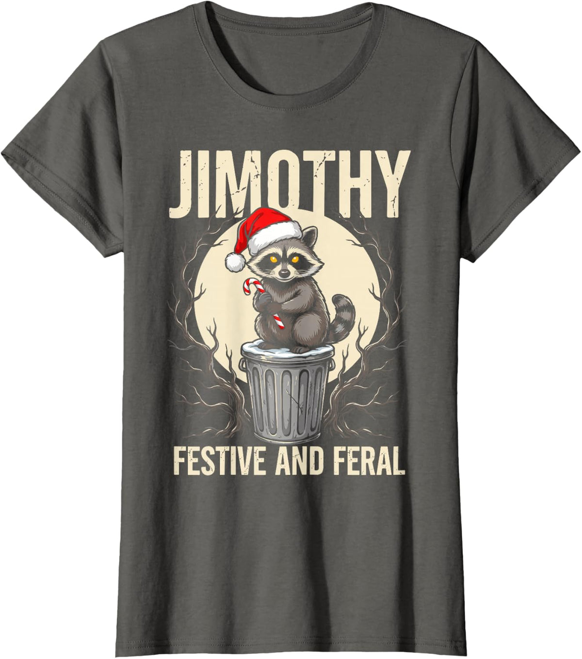 Jimothy Raccoon Festive and Feral Trash Panda Christmas T-Shirt - Asphalt Grey