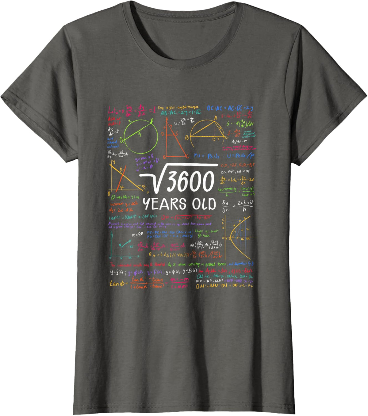 60 Birthday Boy Girl Funny Math Square Root 3600 = 60 Years T-Shirt - Asphalt Grey
