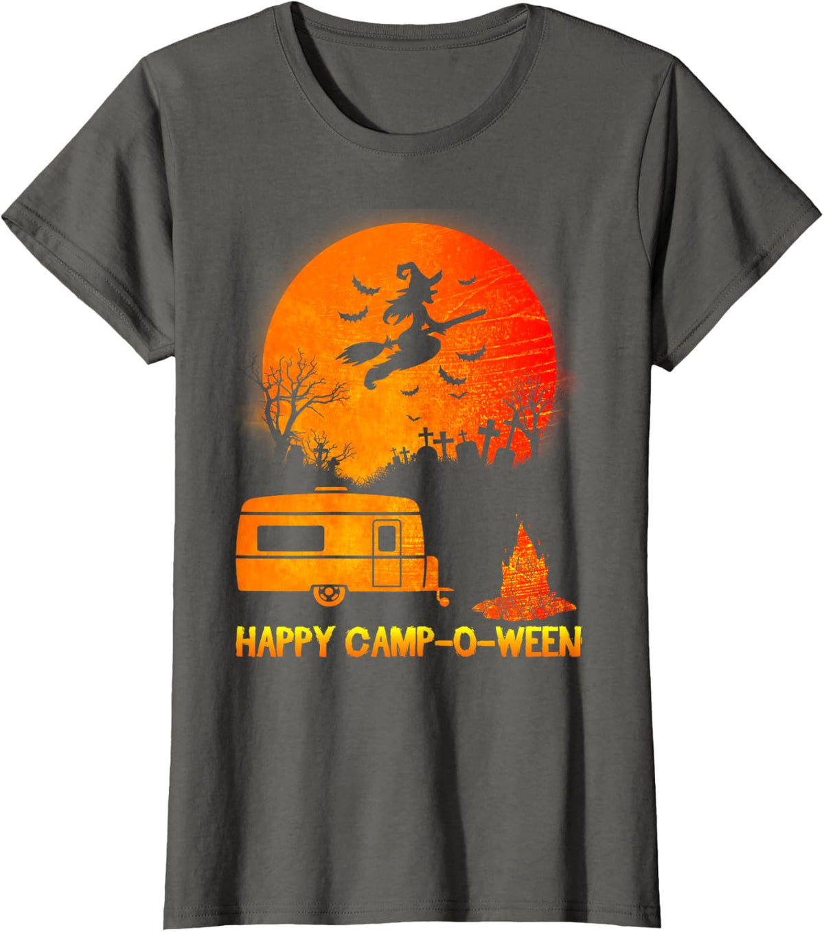 Happy Camp-O-Ween - Funny Halloween Camping Shirt T-Shirt - Asphalt Grey