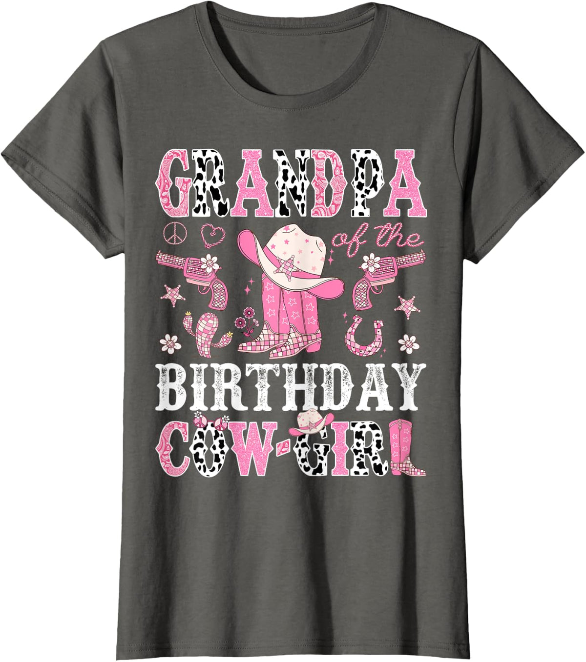 Grandpa Of The Birthday CowGirl Pink Disco Rodeo Western T-Shirt - Asphalt Grey