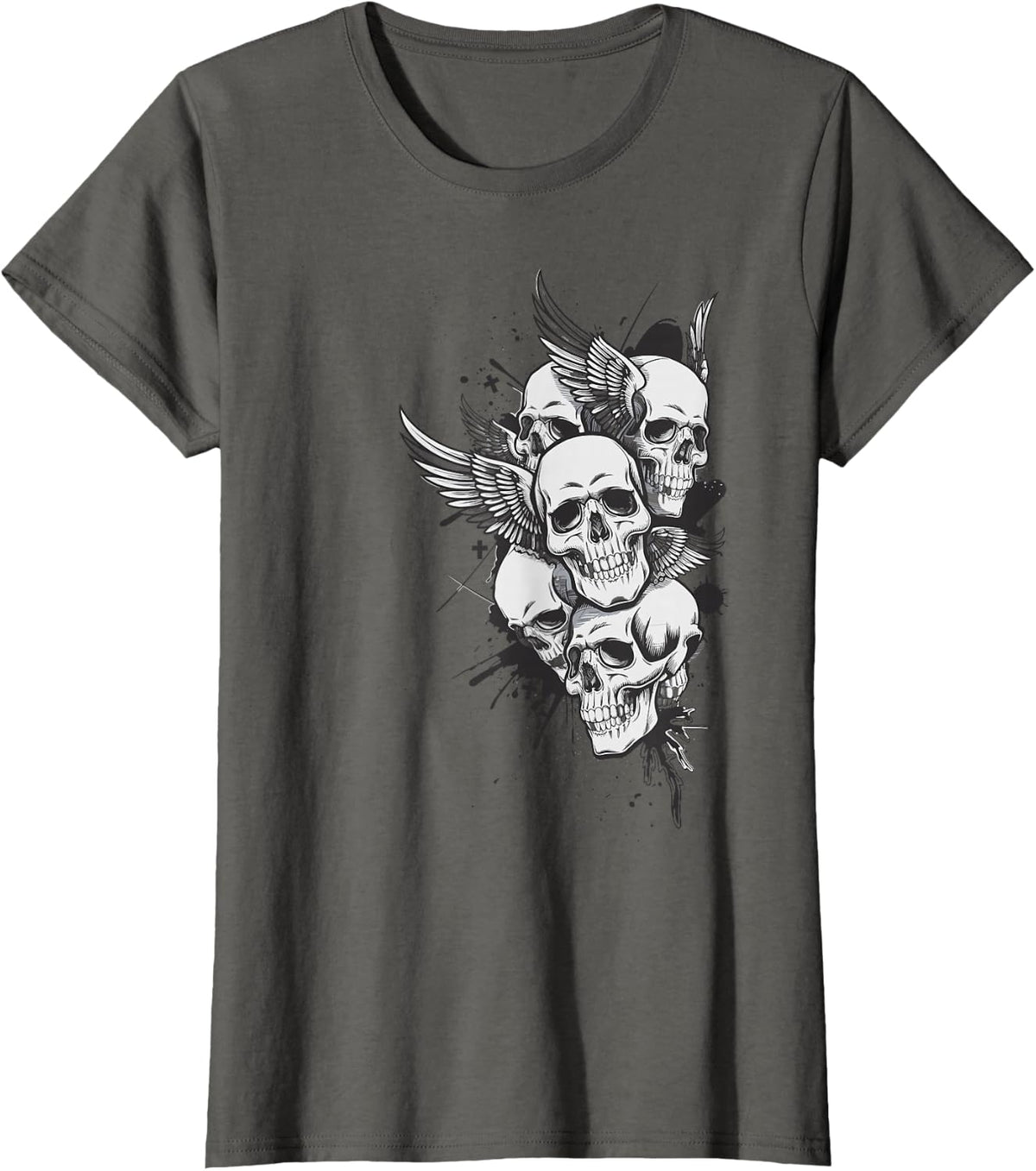 Y2K Grunge Aesthetic Alt Goth Skull Cross Gothic Tees T Shirts For Men Women - Asphalt Grey