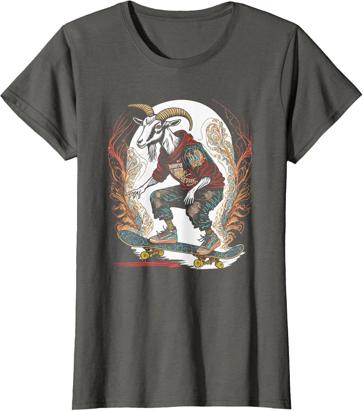 Goat Skateboard Lovers Funny Theme Skating Goats T-Shirt - Asphalt Grey