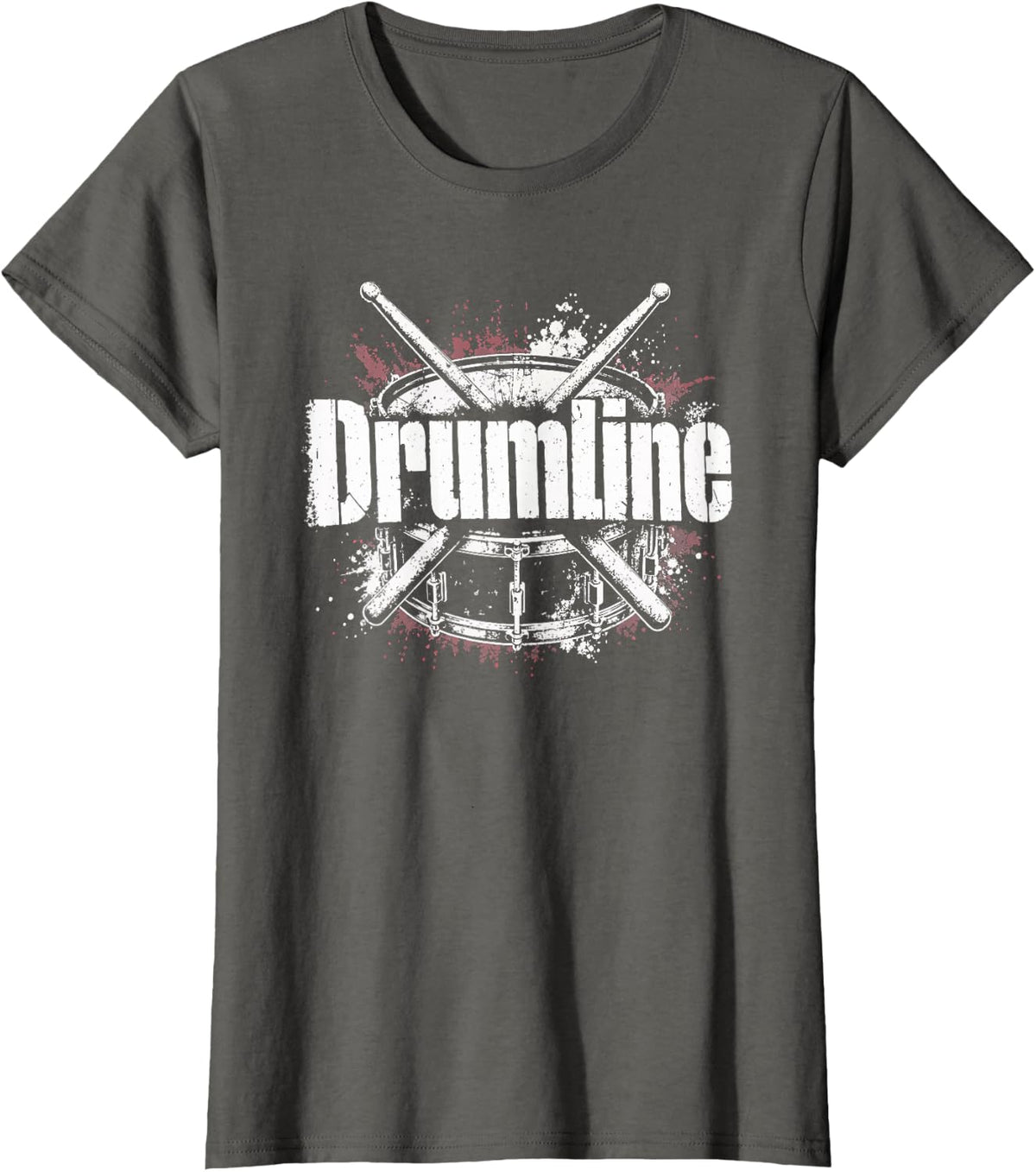 Drummer Drumsticks Distressed Red White Drum Design T-Shirt - Asphalt Grey
