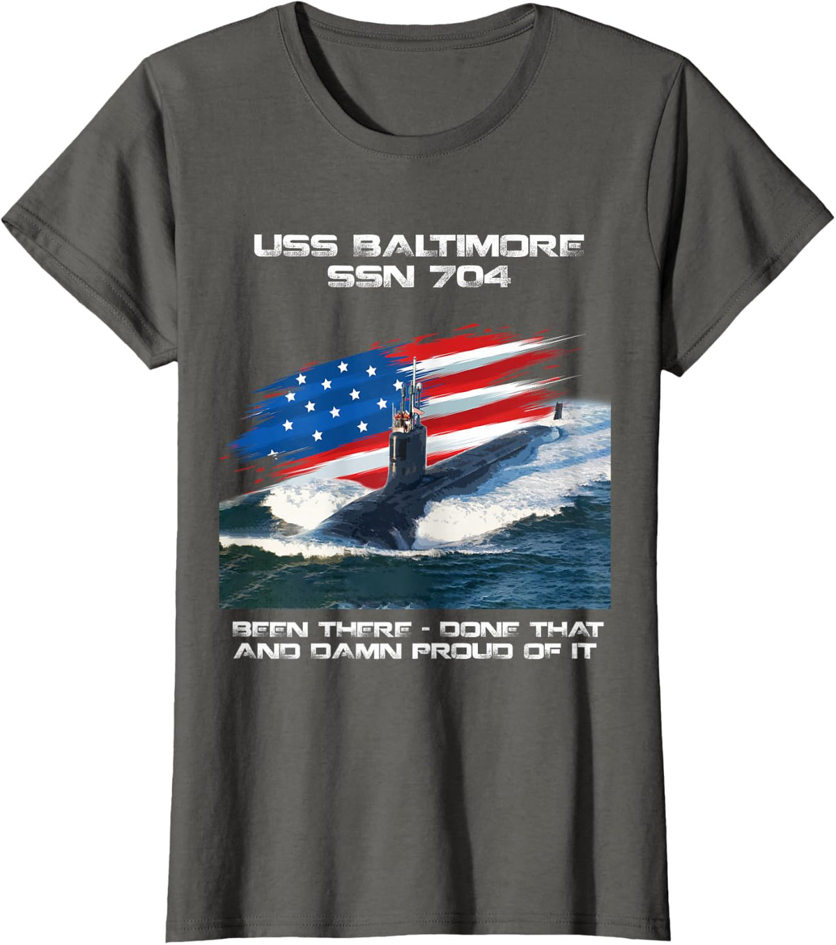 USS Baltimore SSN-704 American Flag Submarine Veteran Xmas T-Shirt for Women Men - Asphalt Grey