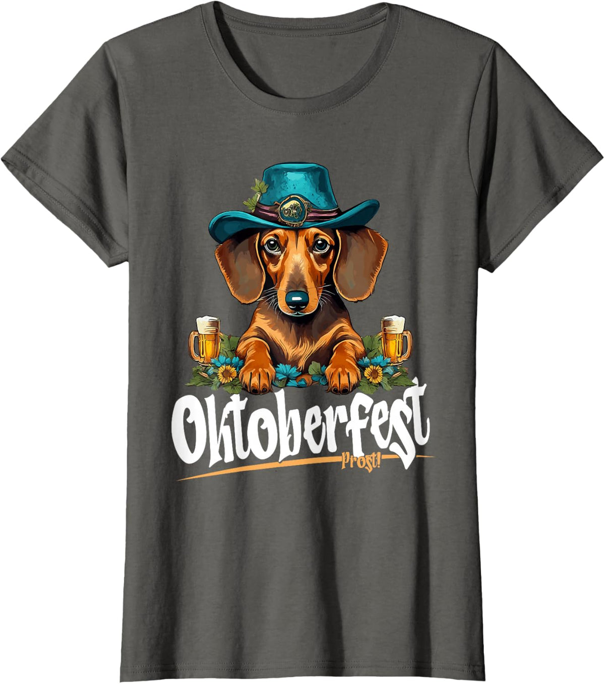 Cheers German Oktoberfest Weiner Dog Oktoberfest Dachshund T-Shirt - Asphalt Grey