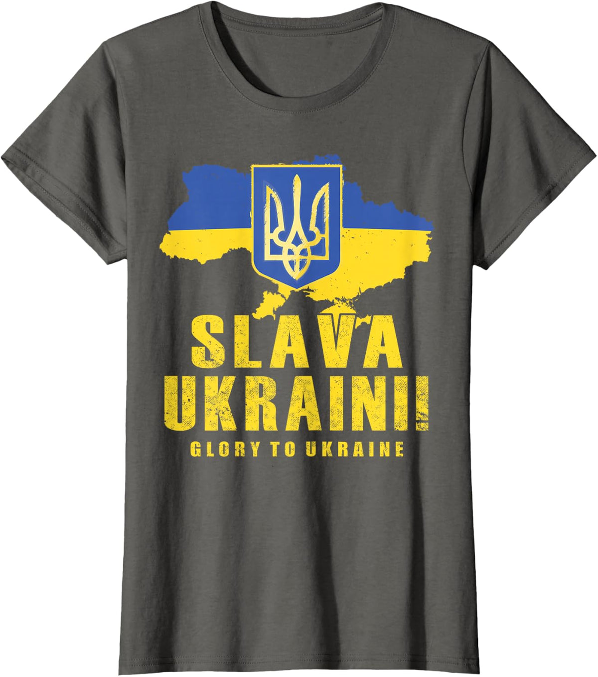 Ukraine Slava Ukraini Tryzub Glory to Ukraine Flag Zelensky T-Shirt - Asphalt Grey