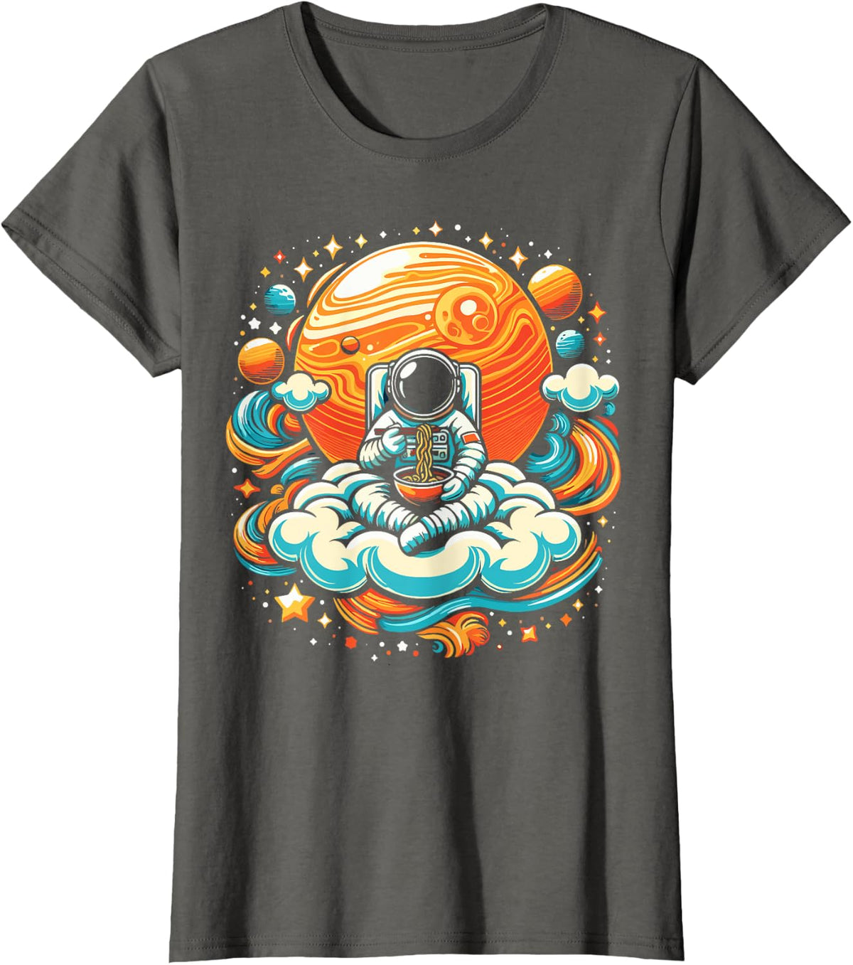 Astronaut Ramen Eating Noodles Anime Space Astronaut T-Shirt - Asphalt Grey
