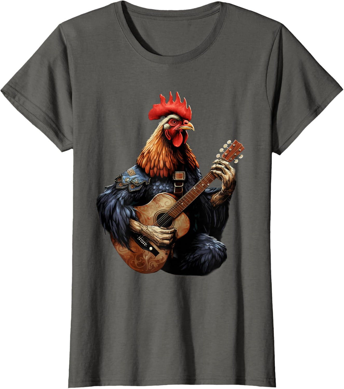 Cute Chicken Playing Guitar Chickens Musician Music T-Shirt - Asphalt Grey