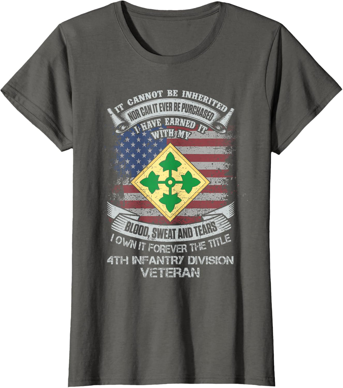 Own Forever The Title 4th Infantry Division Veteran Flag USA T-Shirt - Asphalt Grey