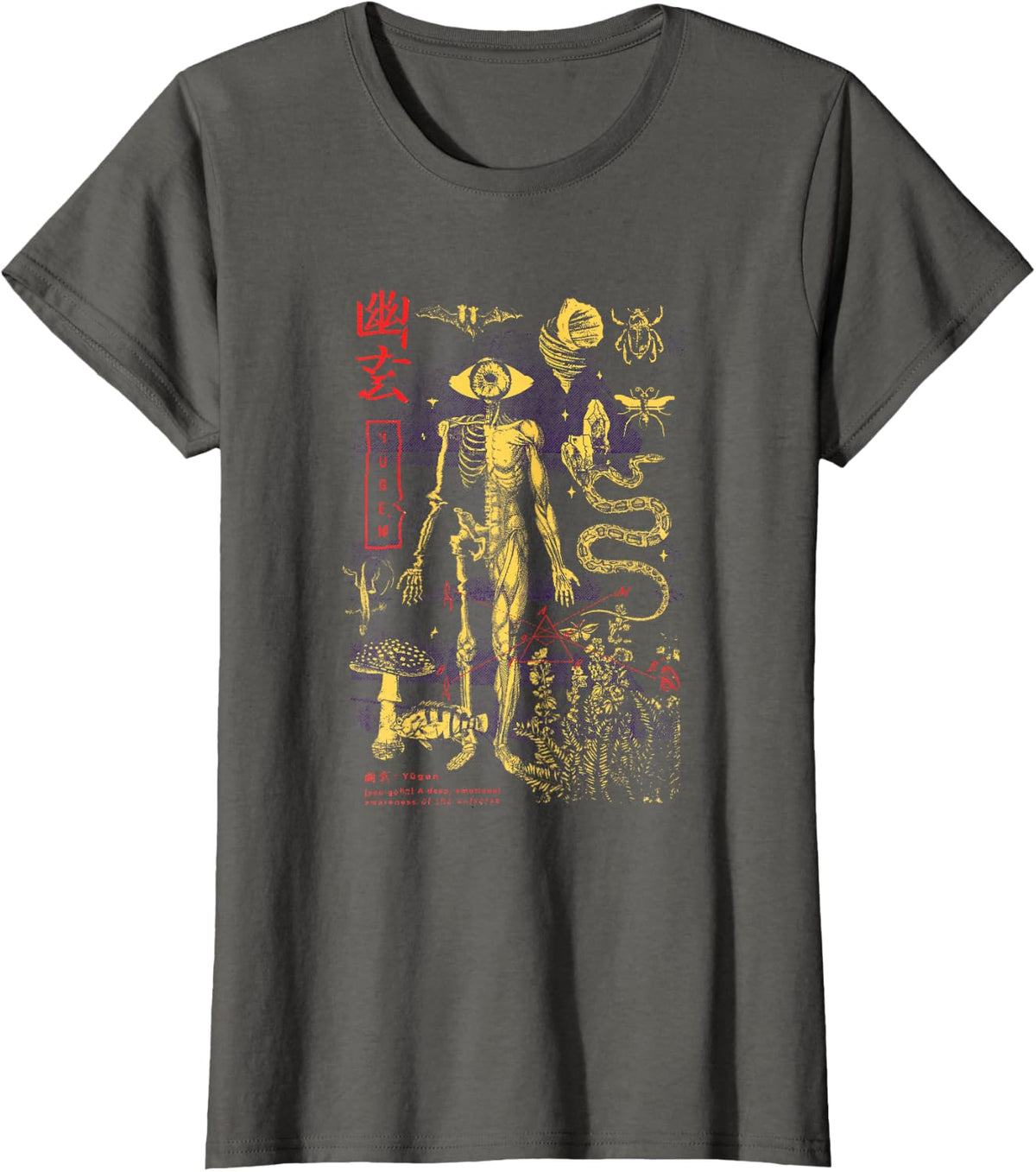Japanese Anatomy Grunge Gothic Aesthetic Body and Animal T-Shirt - Asphalt Grey