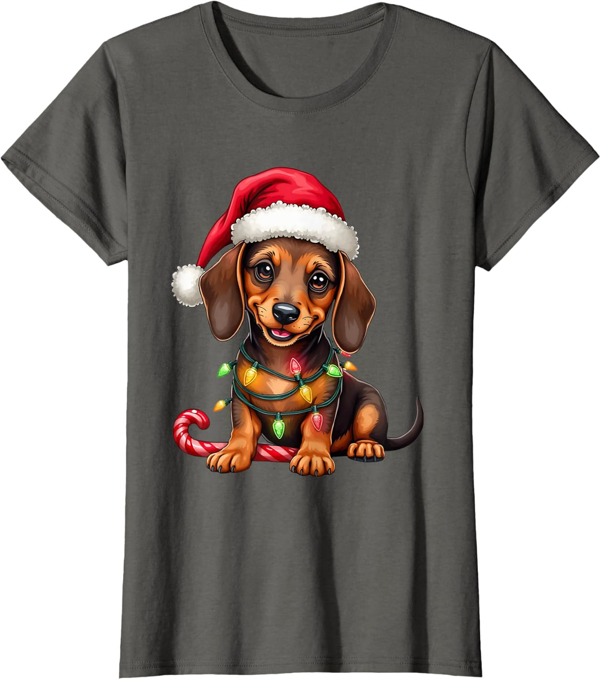 Christmas Dachshund Lights Xmas Dog Lover Xmas Pajama Men Women Kids T-Shirt - Asphalt Grey