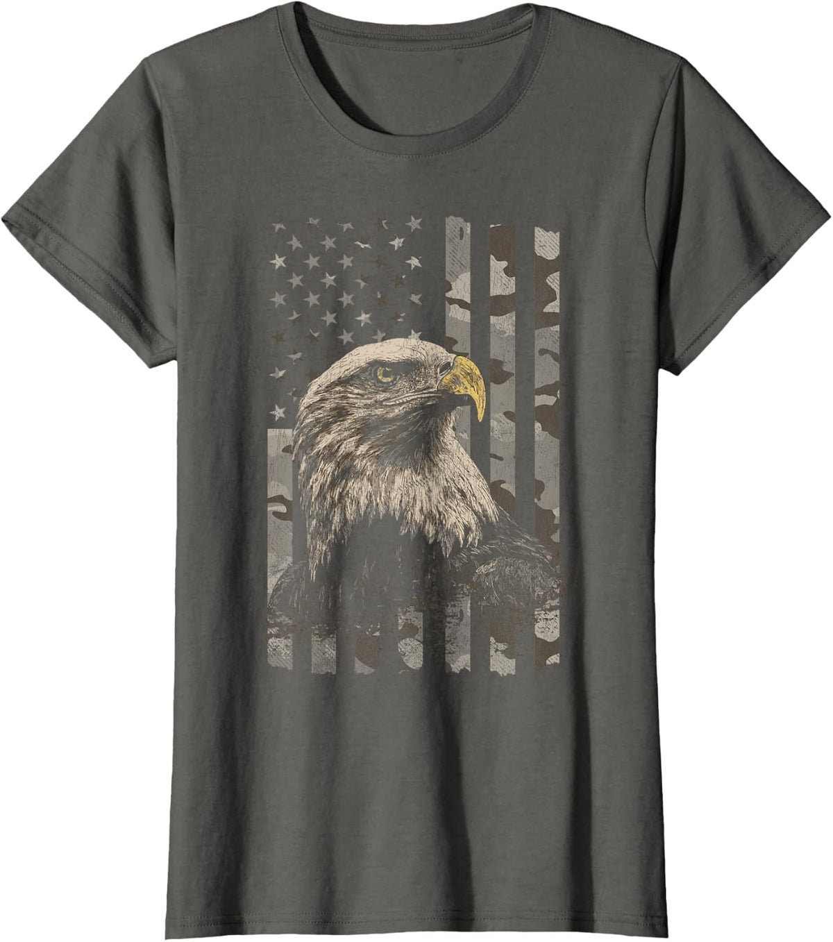 Patriotic Bald Eagle Distressed American Flag T-Shirt - Asphalt Grey