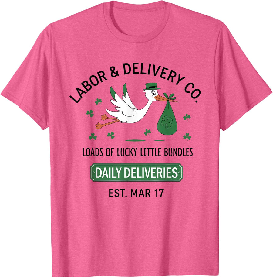 Labor And Delivery St Patrick's Day Lucky L&D Nurse Shamrock T-Shirt - Pink Heather