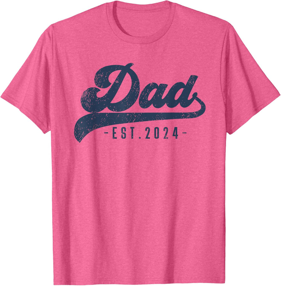 Dad Est 2024 Dad to Be Gifts New Daddy T-Shirt - Pink Heather