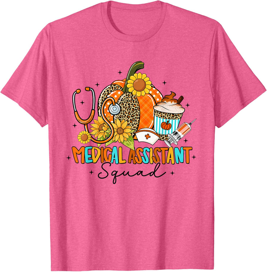 Medical Assistant Squad Pumpkin Stethoscope Thanksgiving T-Shirt - Pink Heather