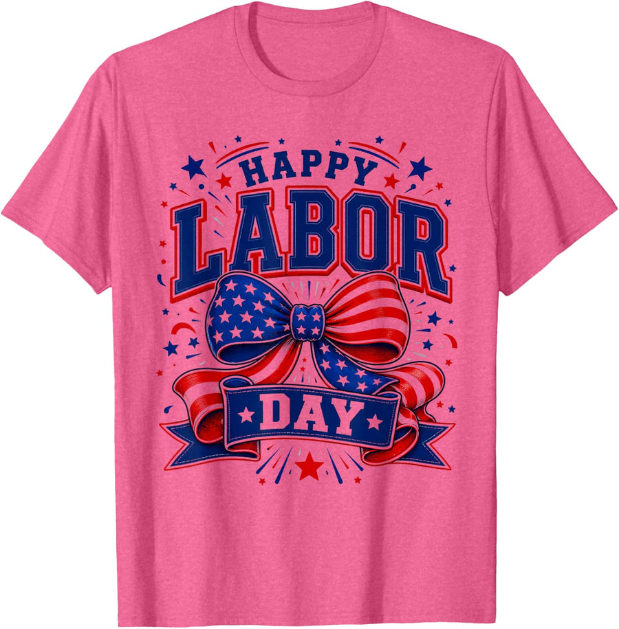 Happy Labor Day US Flag Patriotic American Pride Celebration T-Shirt - Pink Heather
