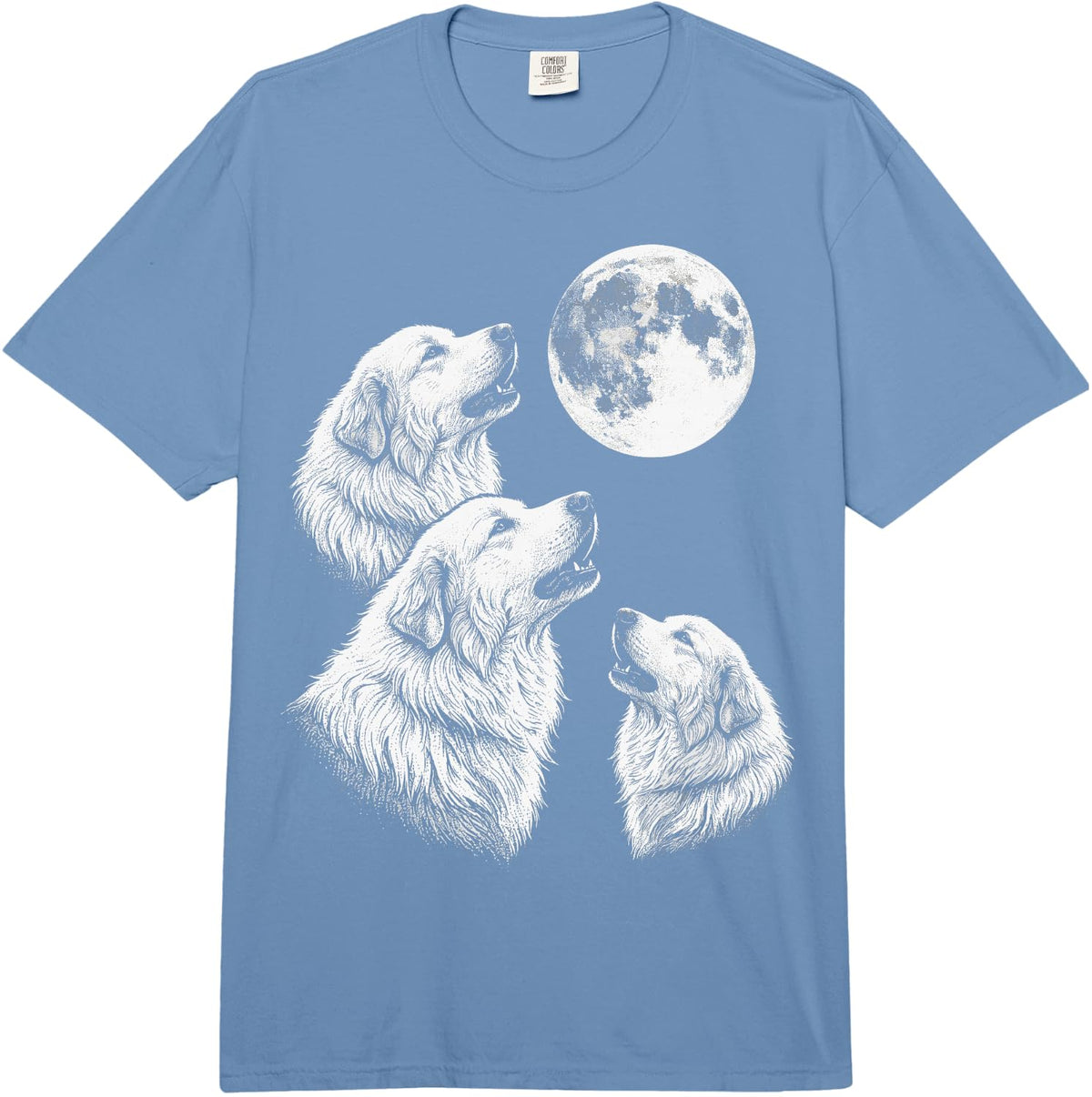 Great Pyrenees Howling Moon Comfort Colors Adult Heavyweight T-Shirt - Adult Unisex Deep Blue