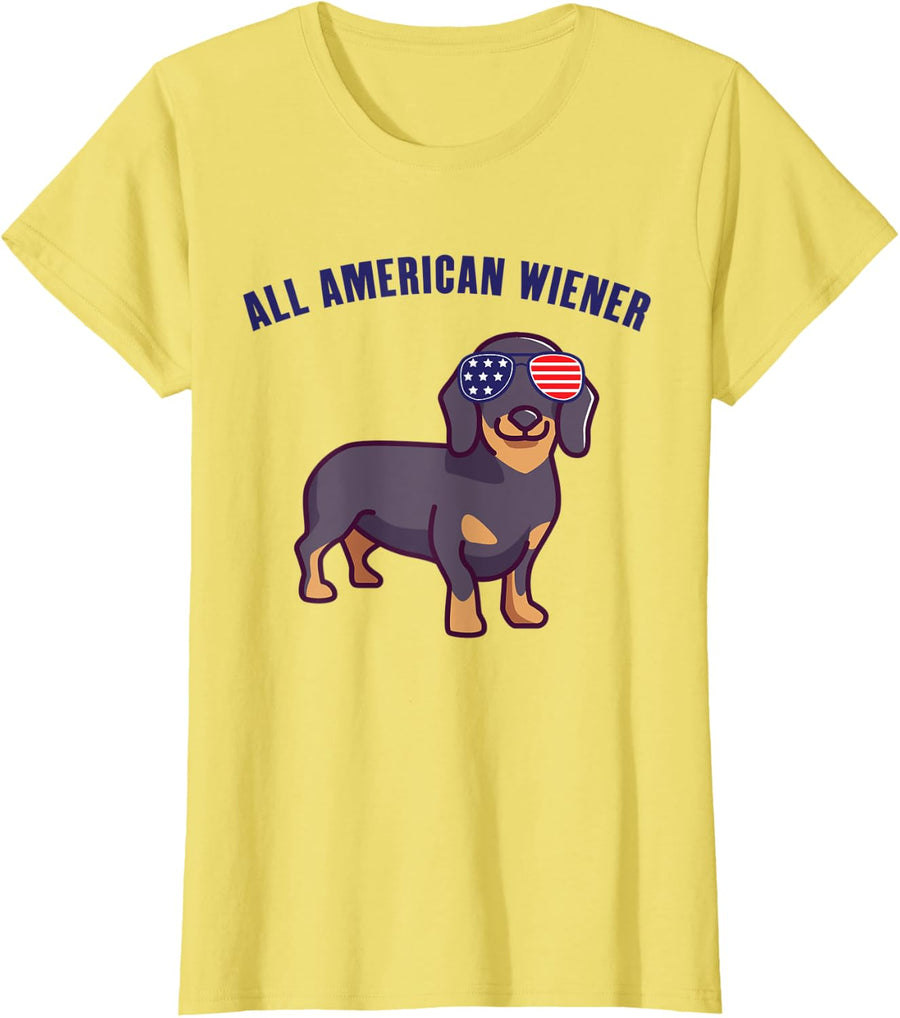 All American Wiener - Dachshunds & Weenie Dog Lovers T-Shirt for Men Women - Lemon Yellow