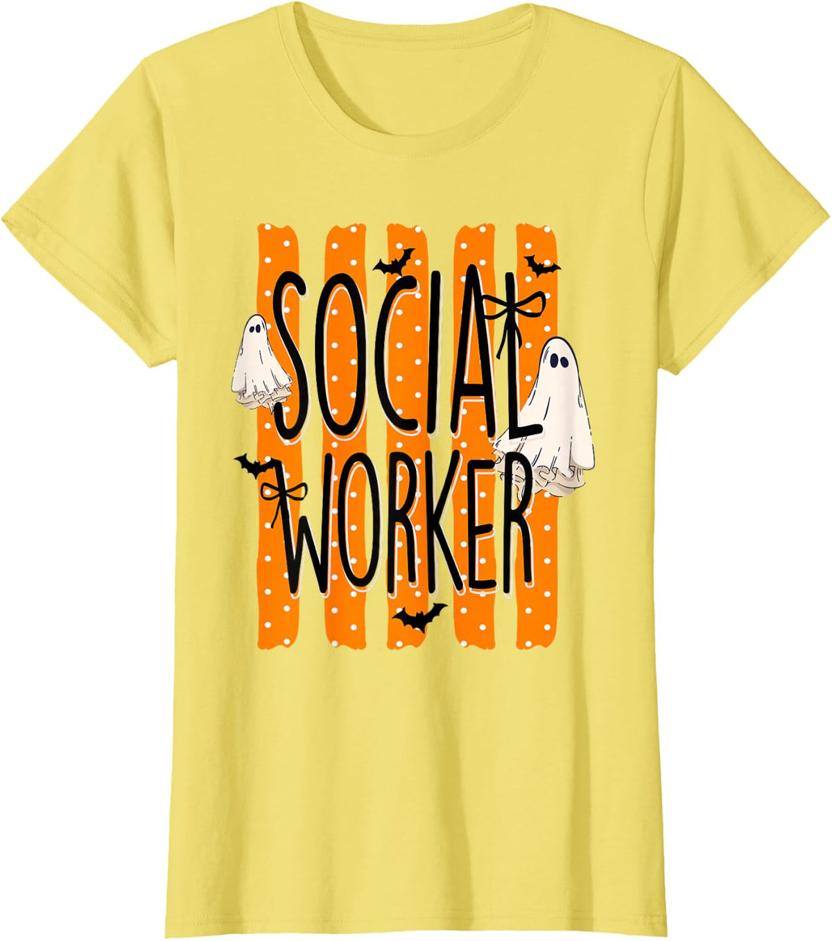 Striped Social Worker Halloween Spooky MSW School Fall LCSW T-Shirt - Lemon Yellow